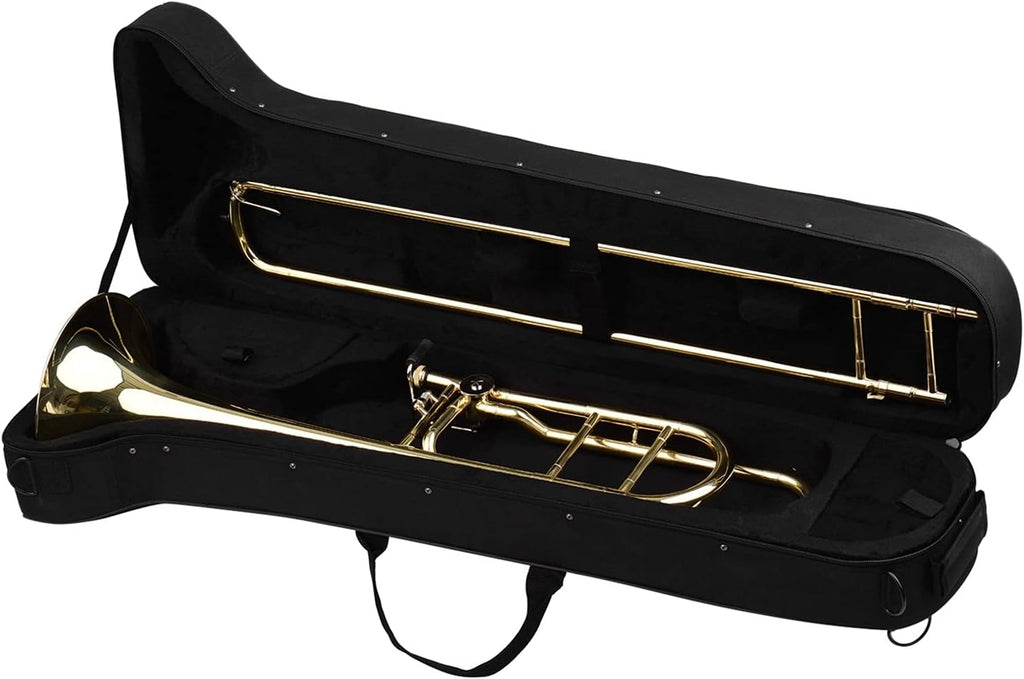 Trumpets Beginner Upgraded Intermediate Bb Flat Tenor Slide Trombone with F Trigger Including Mouthpiece Carry Case Gloves Cleaning Cloth Trumpet Set