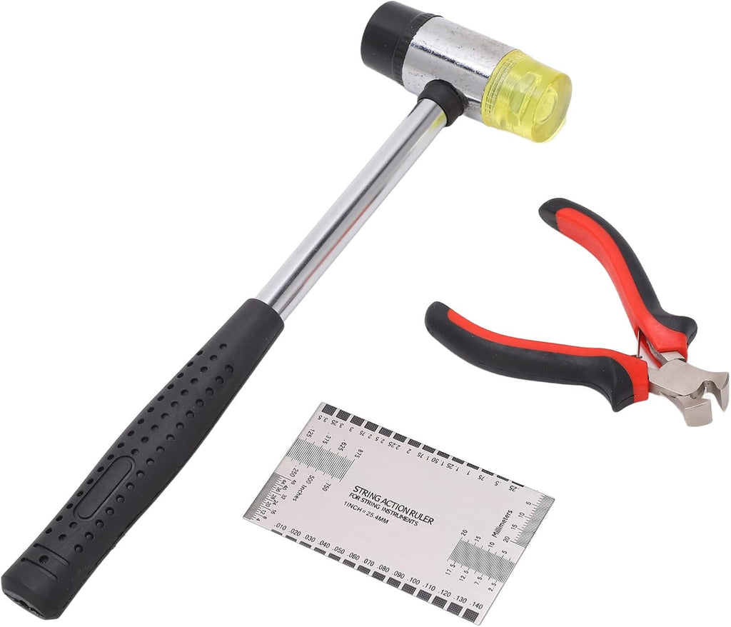Guitar Hammer Plier String Action Ruler Gauge Set Robust Metal Guitar Repairing Maintenance Tool Kit