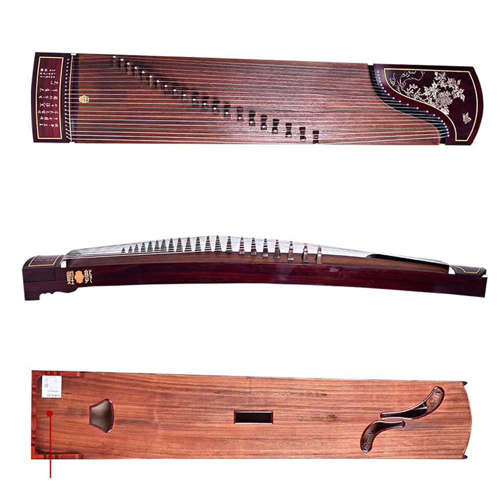 Professional Rosewood Guzheng, 163Cm for Adults, Suitable for Adults/Children/Beginners (Rich Peony/Ancient Rhyme Calligraphy),A