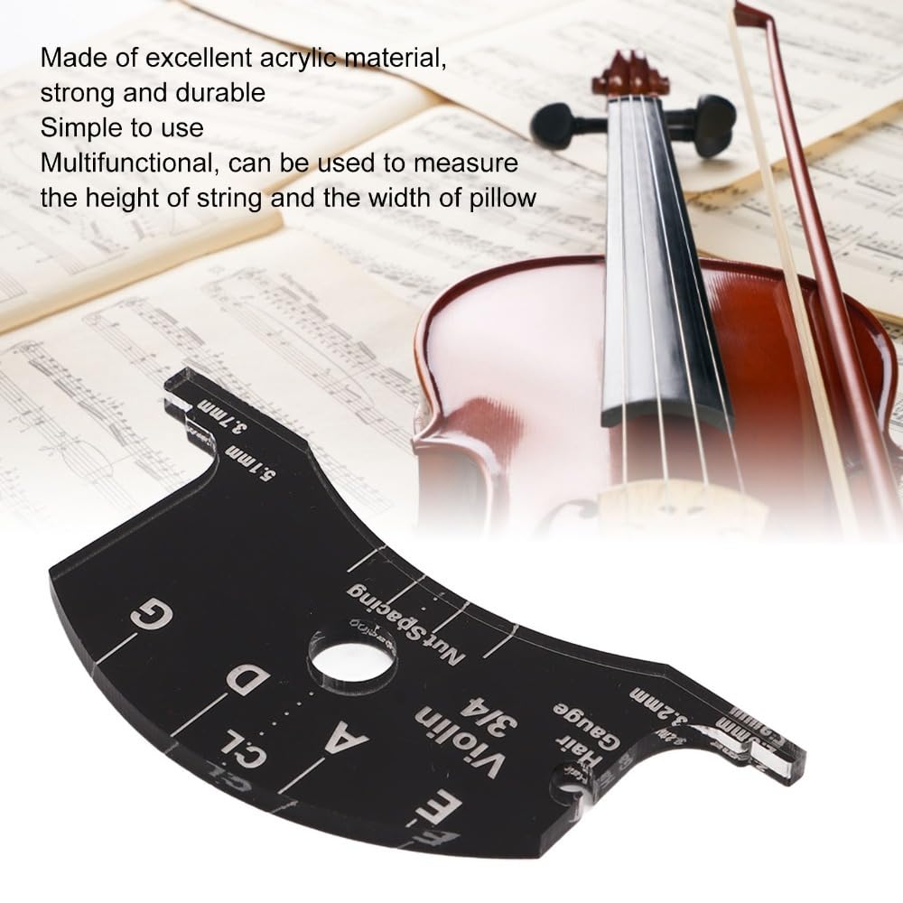 Violin Bridge Reference Tool, Acrylic Template for 4/4 3/4 | String Height Measurement, Pillow Width Check, Luthier Repair Use, 4/4 And 3/4 Violin Sizes, Portable Template