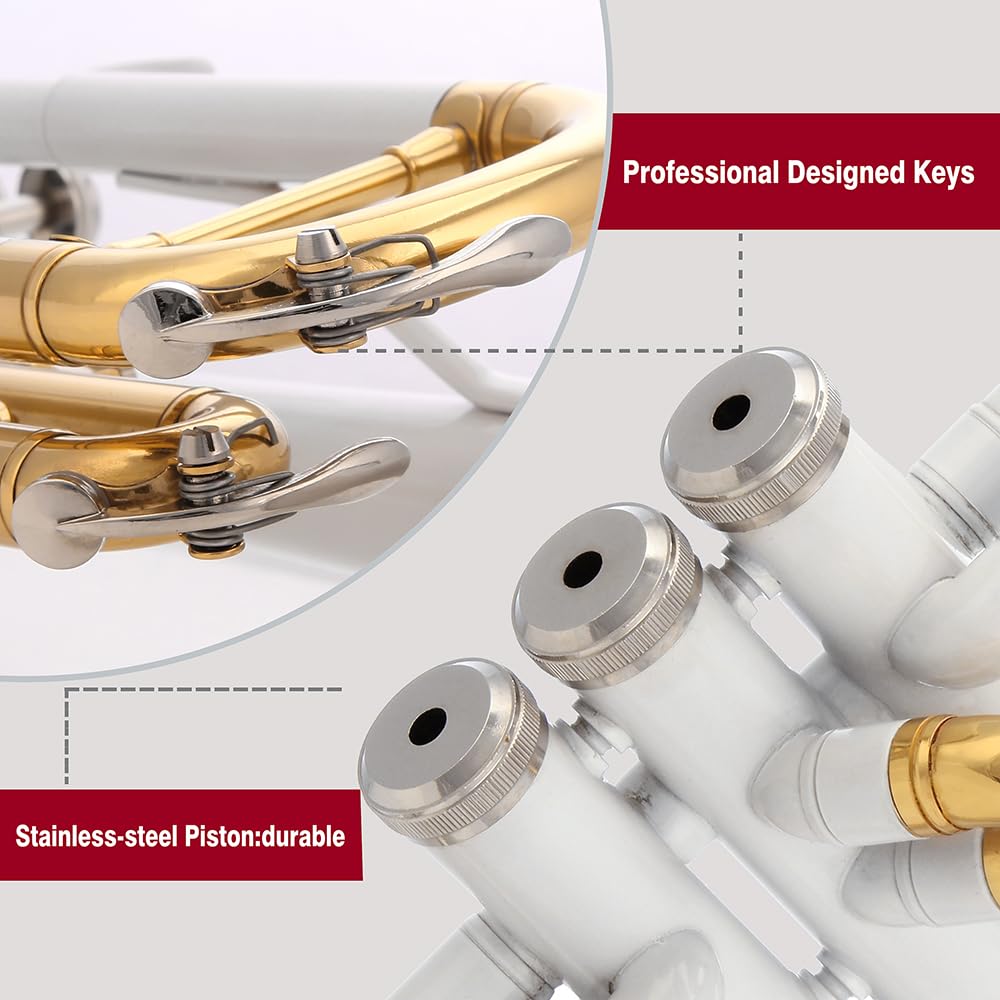 Glory Bb Trumpet - Trumpets for Beginner or Advanced Student with Case, pair of gloves-Gold