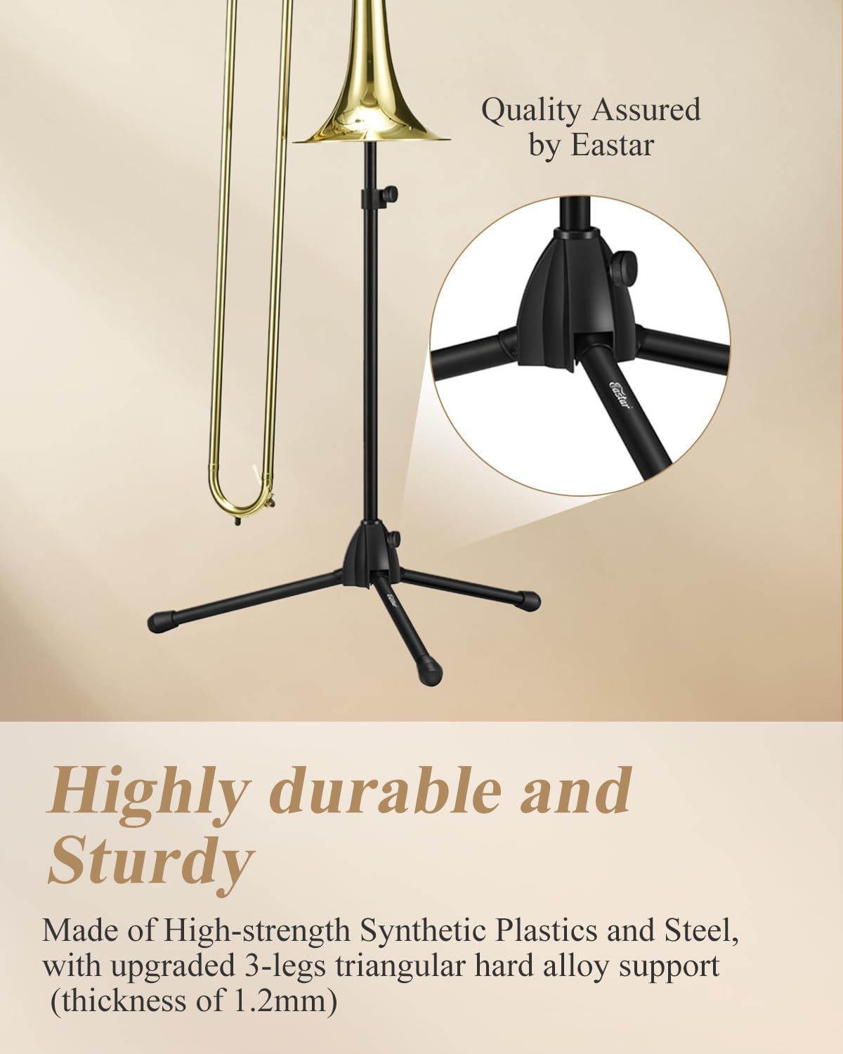Eastar Tenor/Bass Trombone Stand Holder Heavy-duty, Portable Adjustable Stand Bracket Set with Carrying Bag, Black, EST-002
