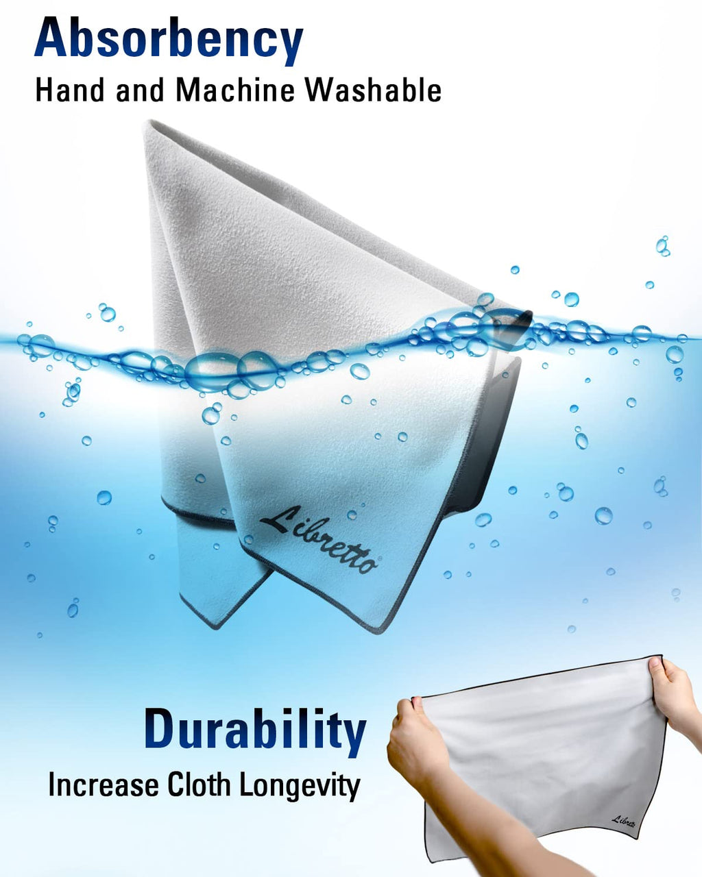 Libretto Microfiber Polish Cloth, 3 Useful Sizes in 1 Pack, Violin and Cello Cleaning & Polishing Products, Blue, Lint-Free, Super Soft, Gift, for Piano, Guitar, Ukulele, Trumpet, Saxophone, Laptop