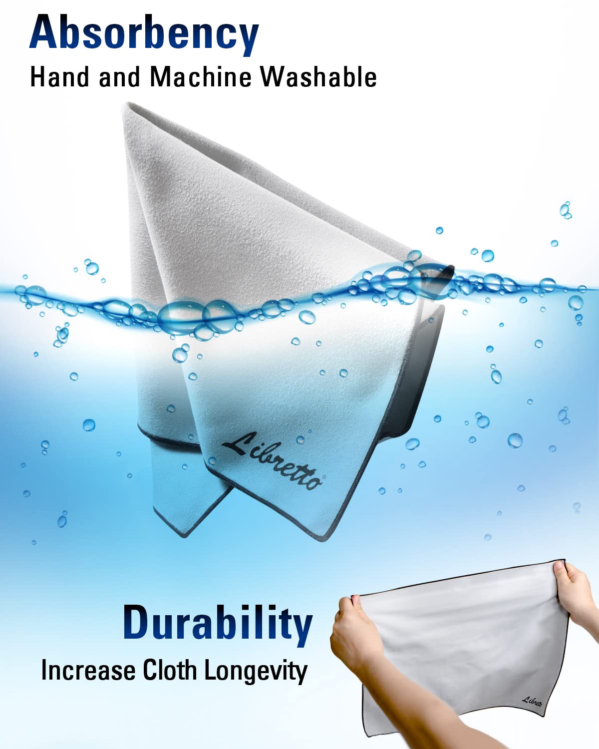 Libretto Microfiber Polish Cloth, 3 Useful Sizes in 1 Pack, Violin and Cello Cleaning & Polishing Products, Blue, Lint-Free, Super Soft, Gift, for Piano, Guitar, Ukulele, Trumpet, Saxophone, Laptop
