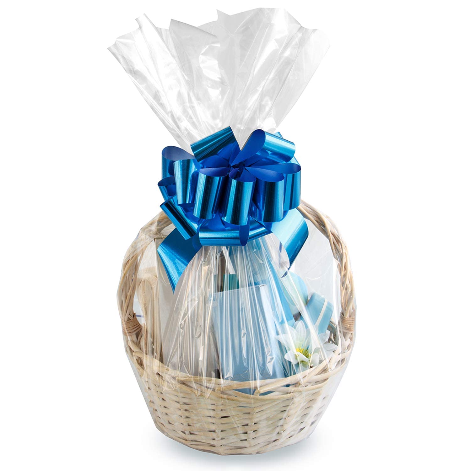 Morepack Large Cello/Cellophane Bags,30x 40 Inches Clear Basket Bags OPP Plastic Cellophane Wrap for Gift Baskets Packaging 20 Pieces (No Bow or Ribbon Included)