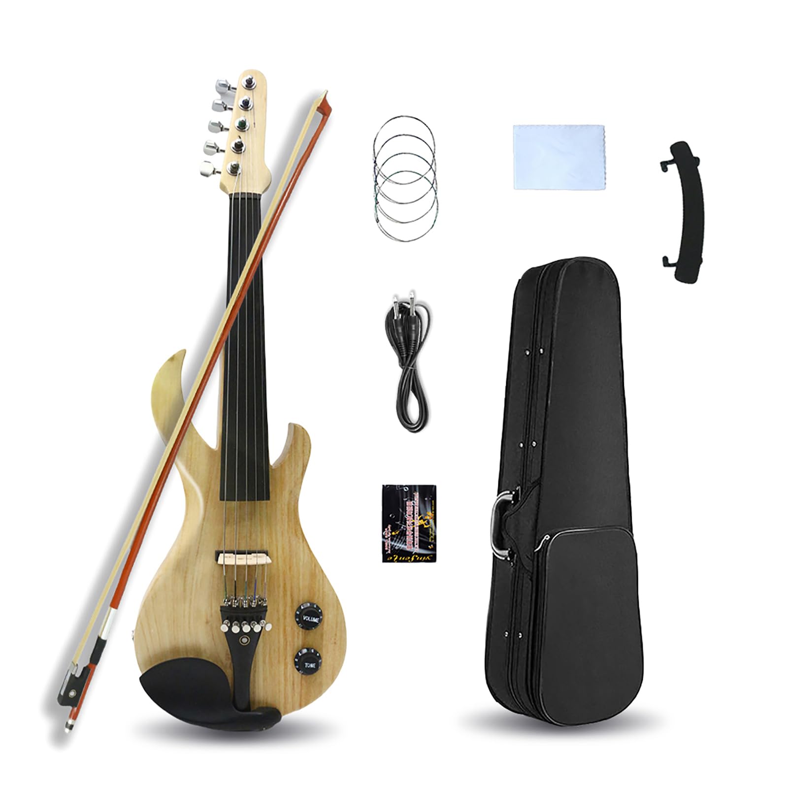 Vetimobato 16 Inch Electric Viola Set Full Size 5-String Solid Wood Practice Viola Kit with Ebony Fingerboard Include Hard Case Brazilwood Bow AUX Cable for Beginners & Adults (5 String Viola Bown)
