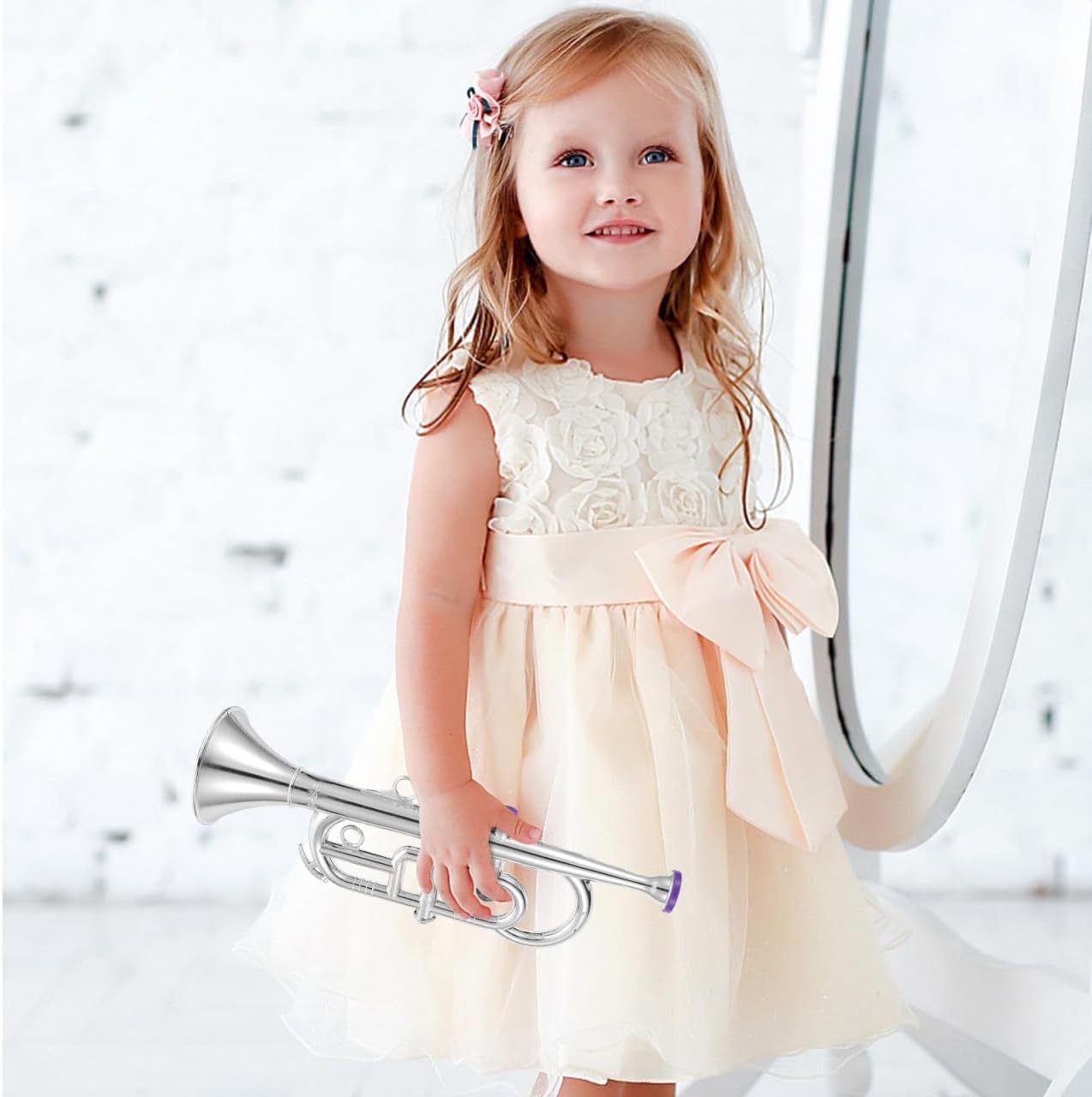Toyvian Simulated Three-Tone Trumpet Toy for Kids Ages 3-12 Early Instruments Learning Tool Realistic Musical Instrument Model for Home and School Education
