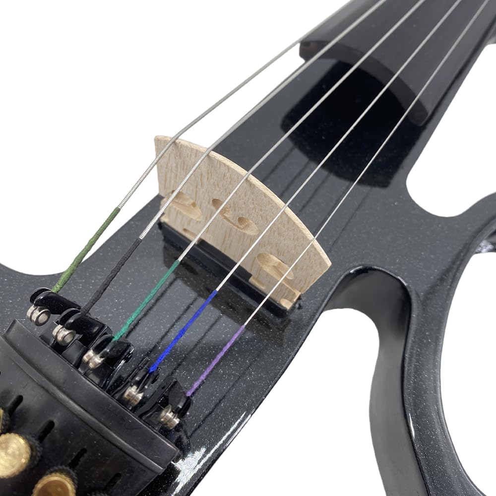 4 String Electric Viola Full 4/4 Size, Silent Practice Viola, Solid Wood Metallic Electric Violas with Ebony Fittings, Beginner Kit for Adults Teens (black)