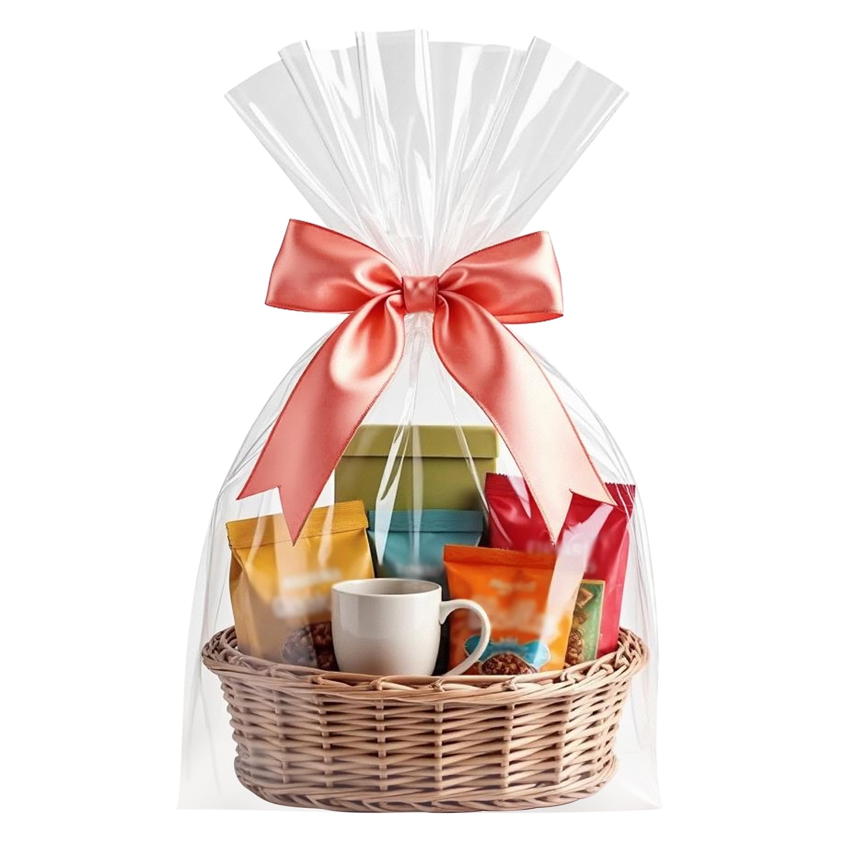 Morepack Large Cello/Cellophane Bags,30x 40 Inches Clear Basket Bags OPP Plastic Cellophane Wrap for Gift Baskets Packaging 20 Pieces (No Bow or Ribbon Included)