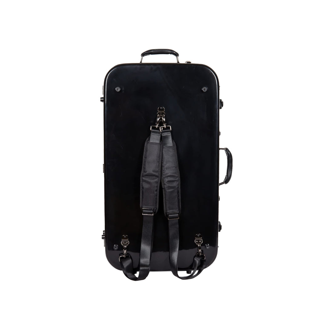 Crossrock Fiberglass Double Case for Mandolin & 4/4 Violin – Fits A & F-Style | Black Gloss Finish, TSA Lock, Backpack Straps, Accessory Storage – Pro Tour Series