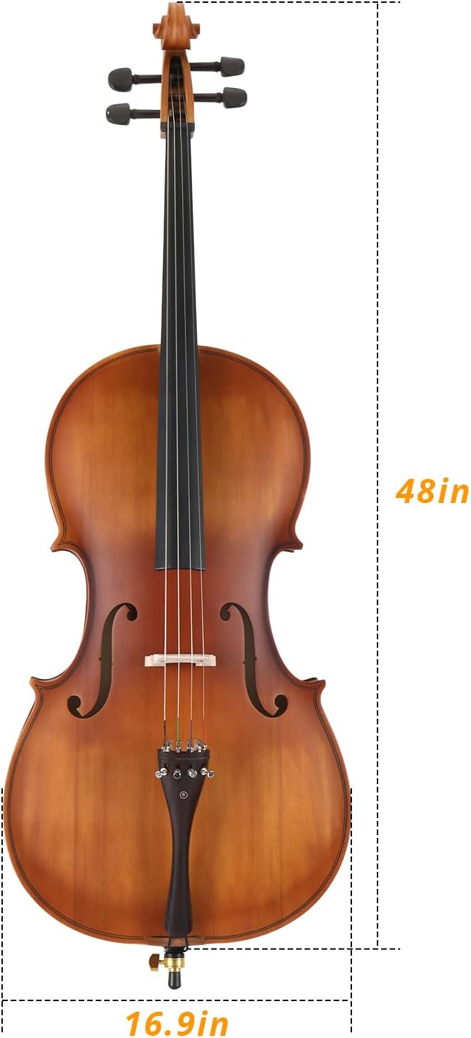 Full Size Acoustic Cello Kit for Adults,Beginners,Complete 4/4 Cello Set with Portable Bag, Bow, Rosin,Matte Natural