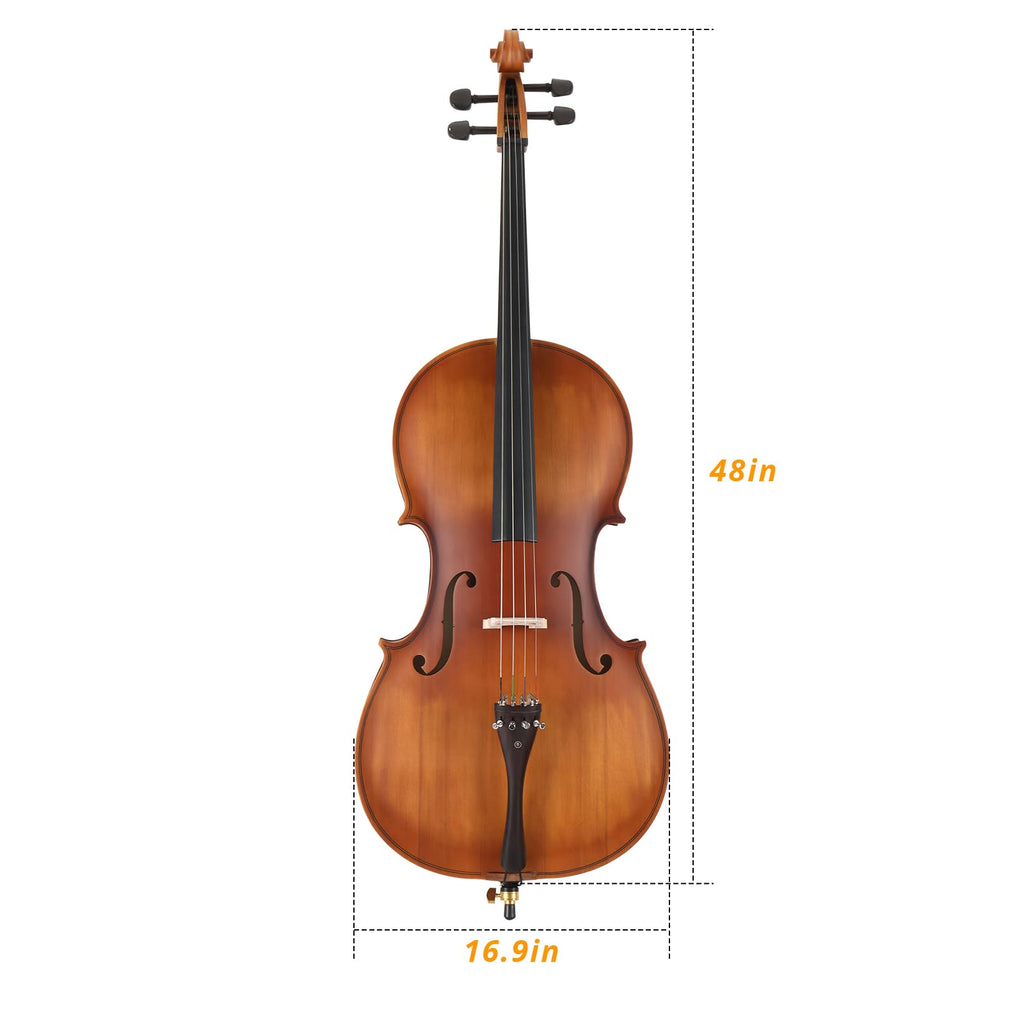 4/4 Full Size Cello Set,Professional Handmade Solid Wood Acoustic Cello with Portable Bag,Bow,Rosin,Cello Musical Instrument for Beginners & Adults (Natural)