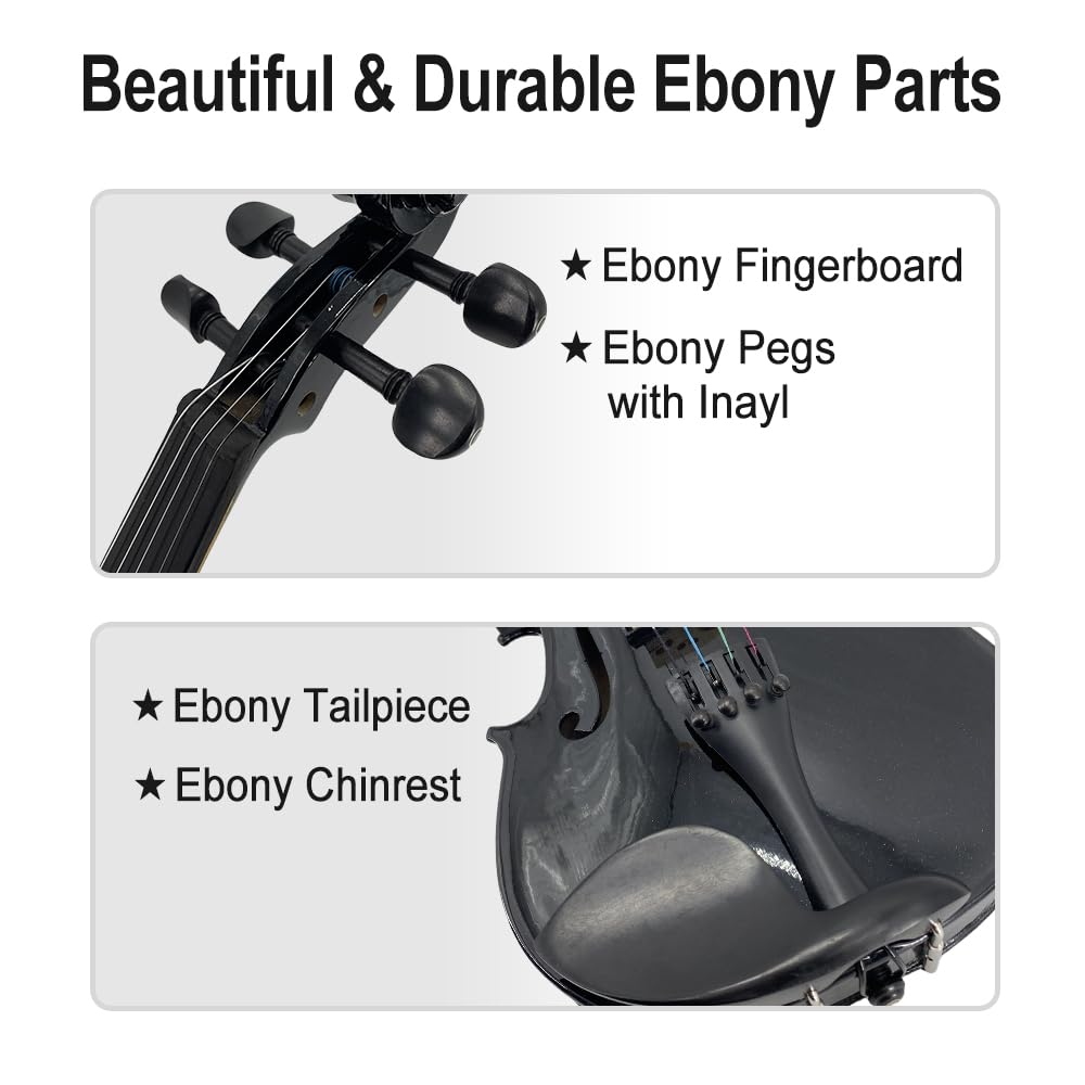 Vetimobato 16 inch 4-String Acoustic Electric Viola for Students, Adults, Professional Maple Spruce Ebony Fittings Handmade Solid Wood Electric Viola with Case, Bow