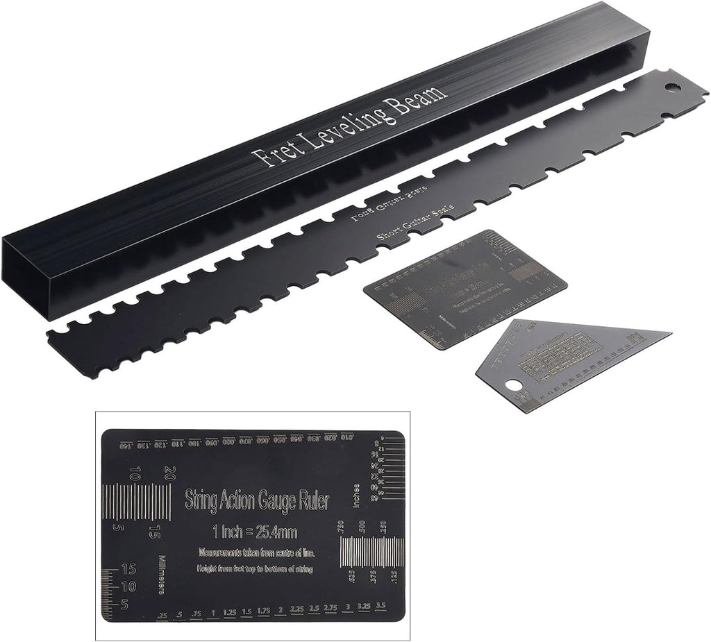 4 Pieces Luthier Tools Guitar Neck Notched Straight Edge String Action Gauge Ruler Fret Rocker for Guitar and Bass Setup Tool Set Stainless Steel