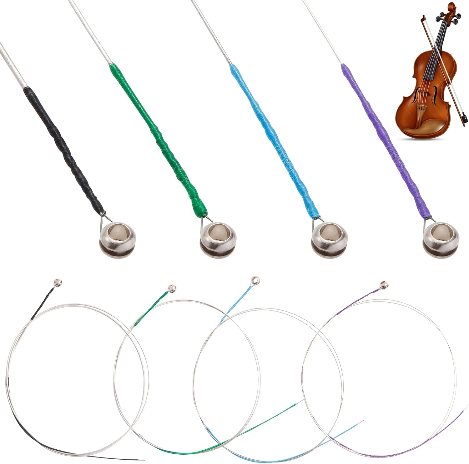 8 Pieces Violin Strings Full Set G-D-A-E, Replacement Strings for 4/4 3/4 1/2 1/4 Violins, Quality Steel Core for Student Beginner & Enthusiasts Playing