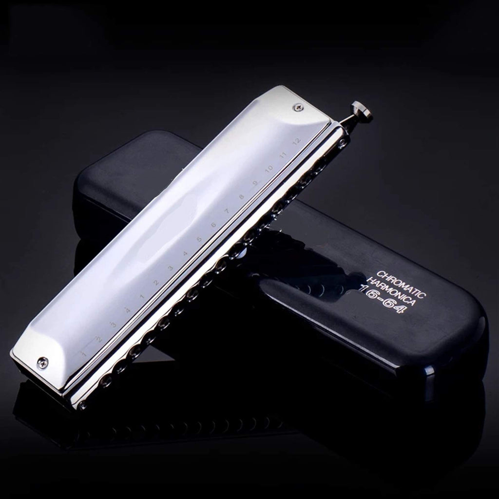 Chromatic Harmonica 16 Holes 64 Tone Mouth Organ Instrumentos Key C Professional Musical Instruments Harp(Silver ABS Comb K Db)