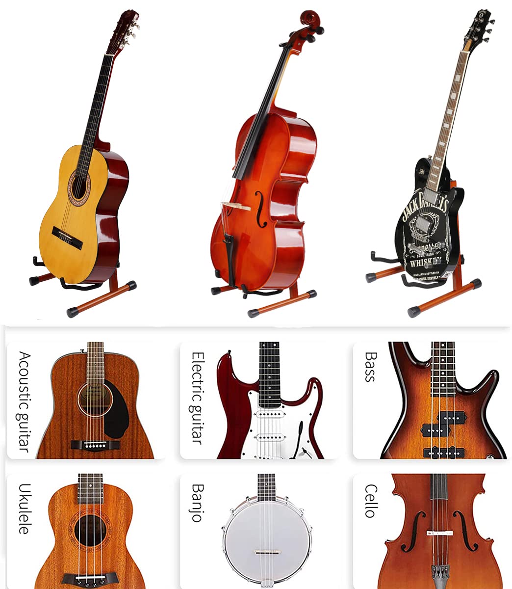 KingPoint Guitar Stand, Guitar Floor Stand, Acoustic Electric Wooden A Frame Folding Guitar Holder Adjustable for Bass, Cello, Mandolin, Banjo, Ukulele (Acacia)
