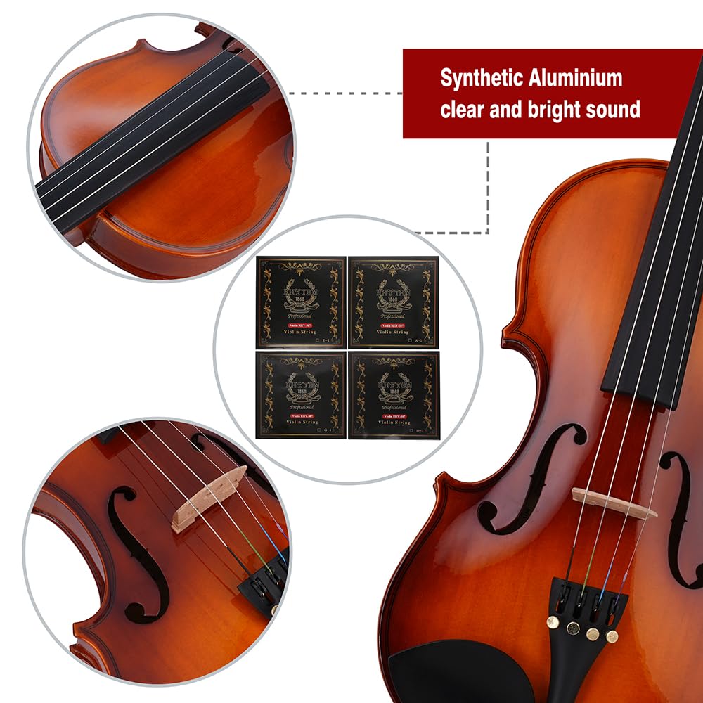 Rhythm Violin Set for Beginners,Acoustic Violins Starter Kit Package for Student,Beginners Fiddle with Hard Case, Rosin, Shoulder Rest, Bow, and Extra Strings (NATURAL, Full)