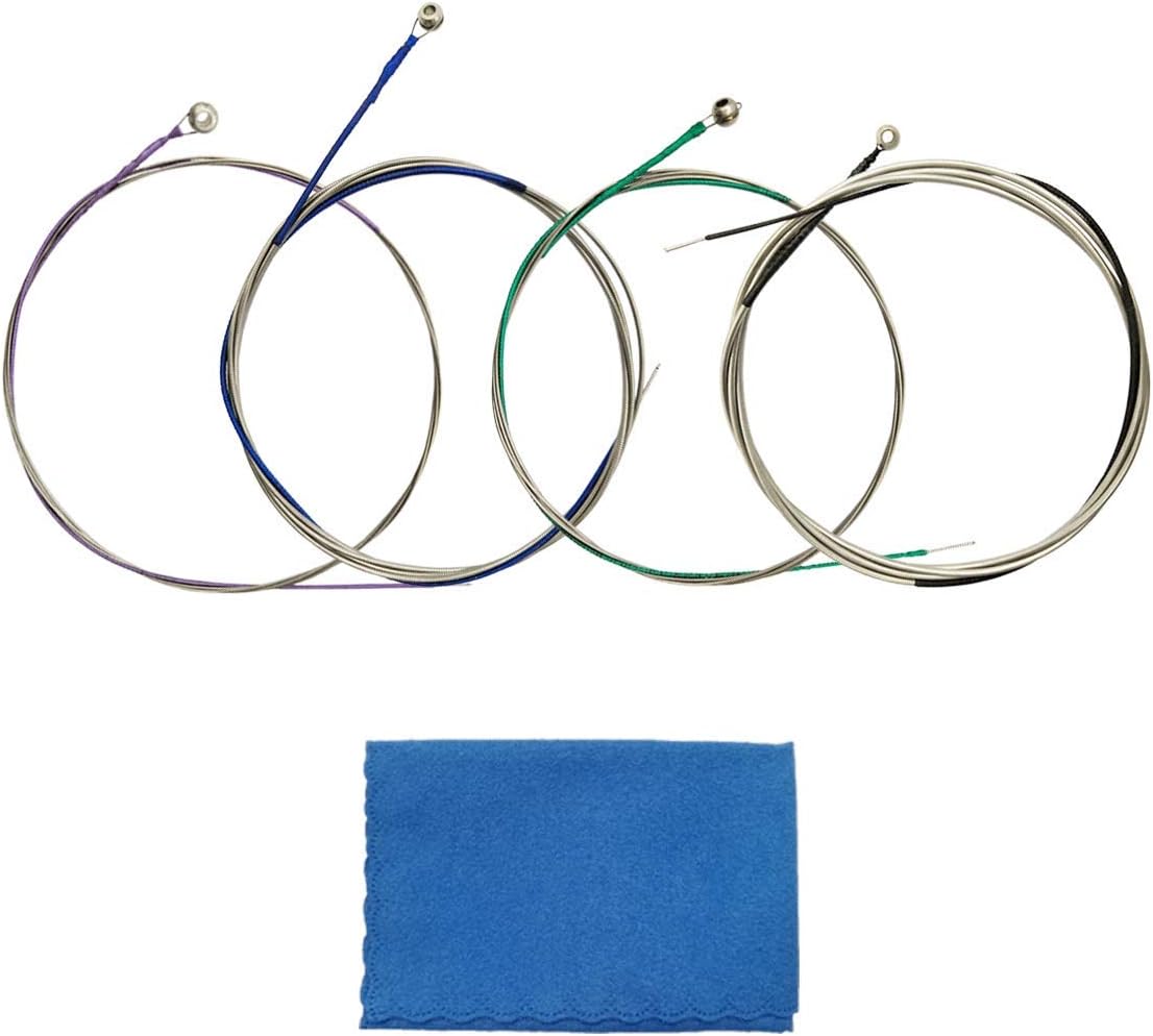 Cello Strings 1 Full Set A-D-G-C Steel Core Aluminum Magnesium Wound for Size 1/4 1/2 3/4 4/4 with 1 Piece Cleaning Cloth for Musical Instrument