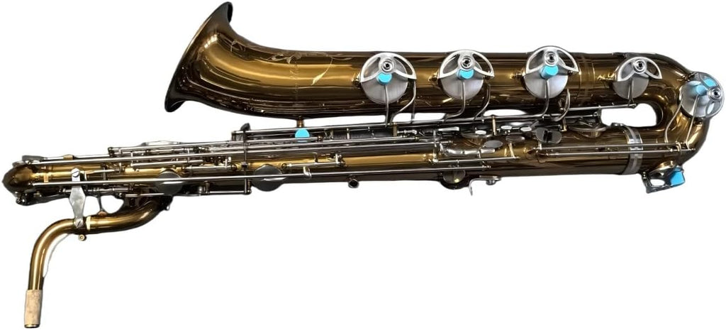 Eastern Music Pro Baritone Saxophone, Yellow Brass with Champagne Gold Lacquer, Low A, Floral Engraving, Yani Style Key Design, Includes Flight Case with Wheels and Accessories