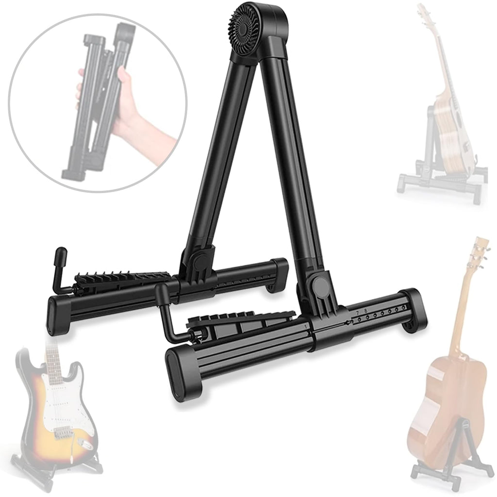 Guitar Stands 2 PACK, Plastic Lightweight A-Frame Guitar Floor Stand, ABS Guitar Rack, Foldable Guitars Holder for Bass, Banjo, Cello, Mandolin, Guitar Accessories (Black)