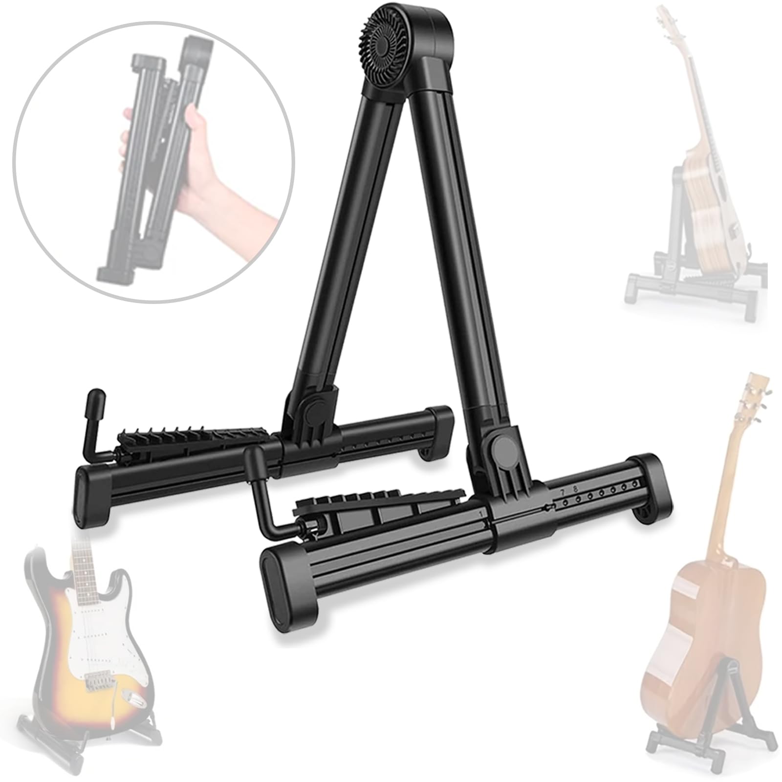 Guitar Stands 2 PACK, Plastic Lightweight A-Frame Guitar Floor Stand, ABS Guitar Rack, Foldable Guitars Holder for Bass, Banjo, Cello, Mandolin, Guitar Accessories (Black)