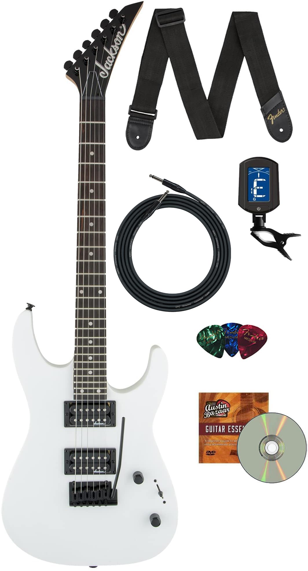 Jackson JS Series Dinky JS11 Electric Guitar - Metallic Red Bundle with Cable, Tuner, Strap, Picks, and Austin Bazaar Instructional DVD