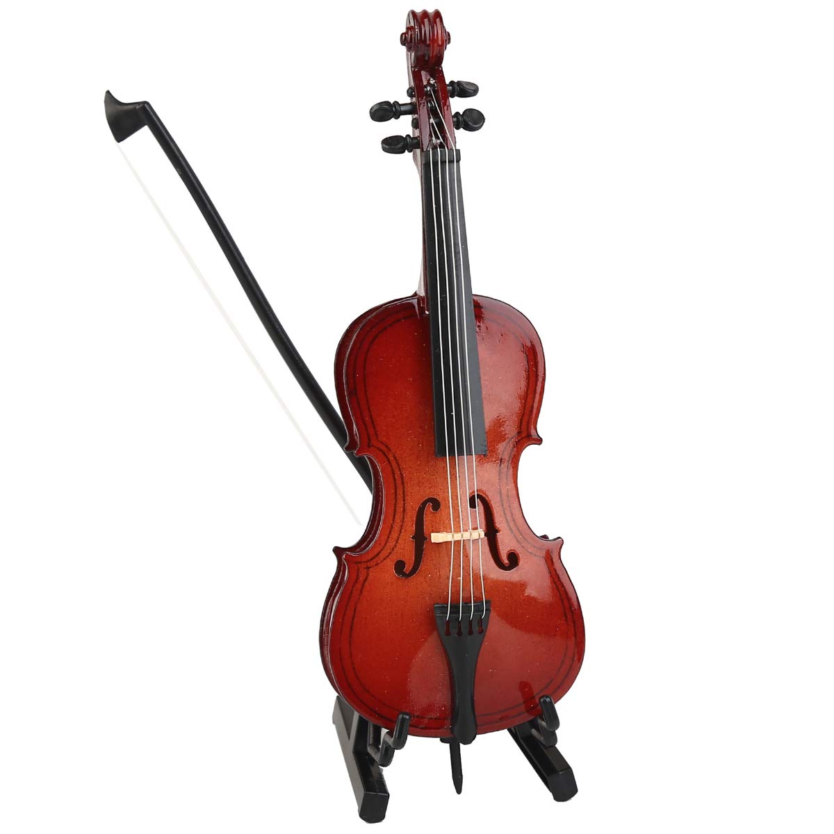Wooden Miniature Cello with Stand, Bow and Case Mini Musical Instrument Cello Replica Collectible Figurines Dollhouse Accessories Model Home Decoration Display Ornament (5.51"x1.97"x0.63")