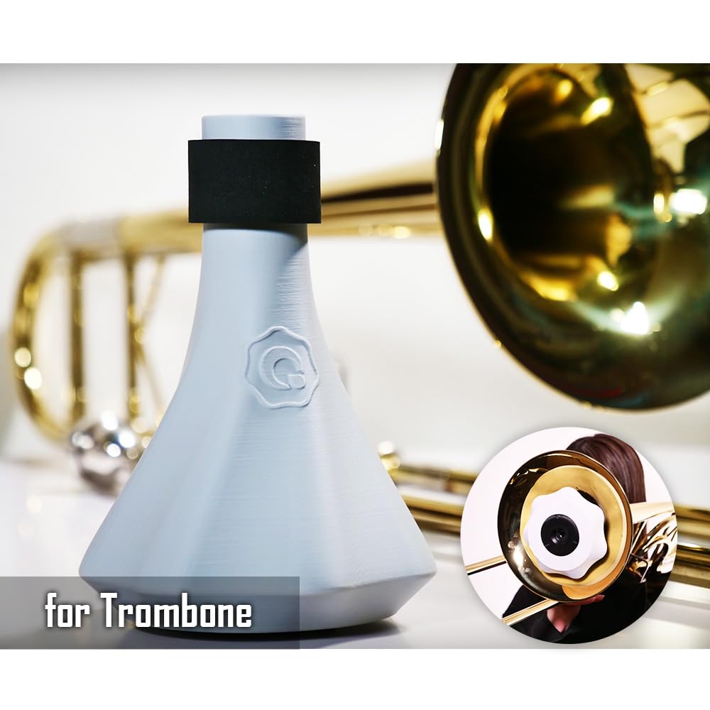Trombone Practice Mute – Ultra-Quiet, Lightweight 3-in-1 Capsule (Silencer, Blowing, Tone) – Tenor Trombone – QooMute (Midnight - Gray)