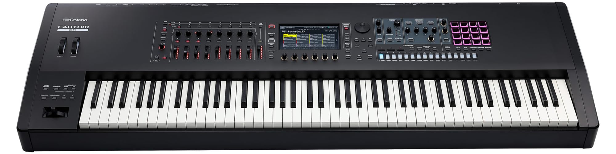 Roland Fantom 8 EX 88-Key Workstation Keyboard Synthesizer Bundle with Adjustable Stand, Sustain Pedal, Online Piano Lessons, Instructional DVD, and Austin Bazaar Polishing Cloth