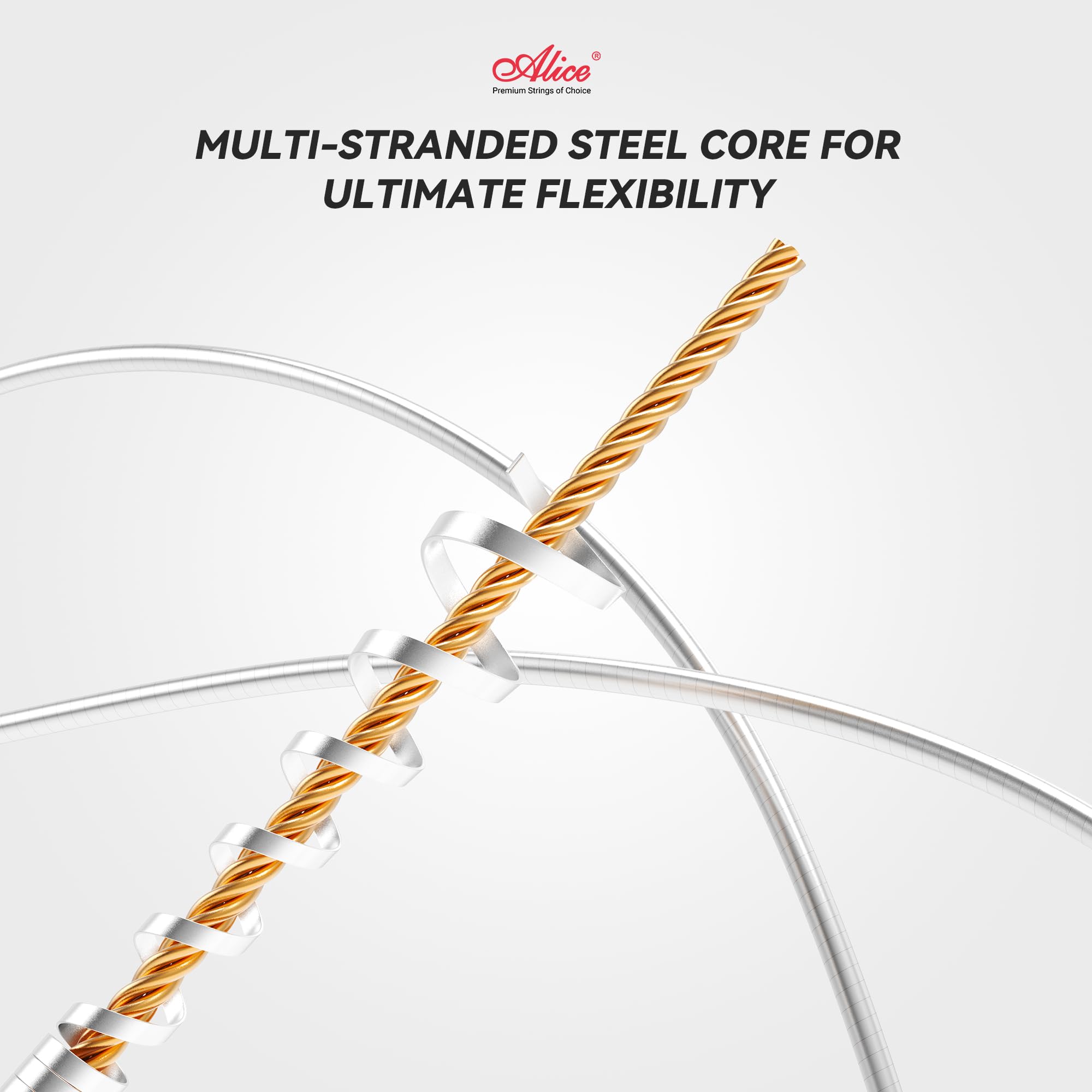 Violin Strings, Alice 4/4 Violin Strings Full Set Nylon Core Al-Mg & Ni-Fe Winding with Ball End, 1 Set