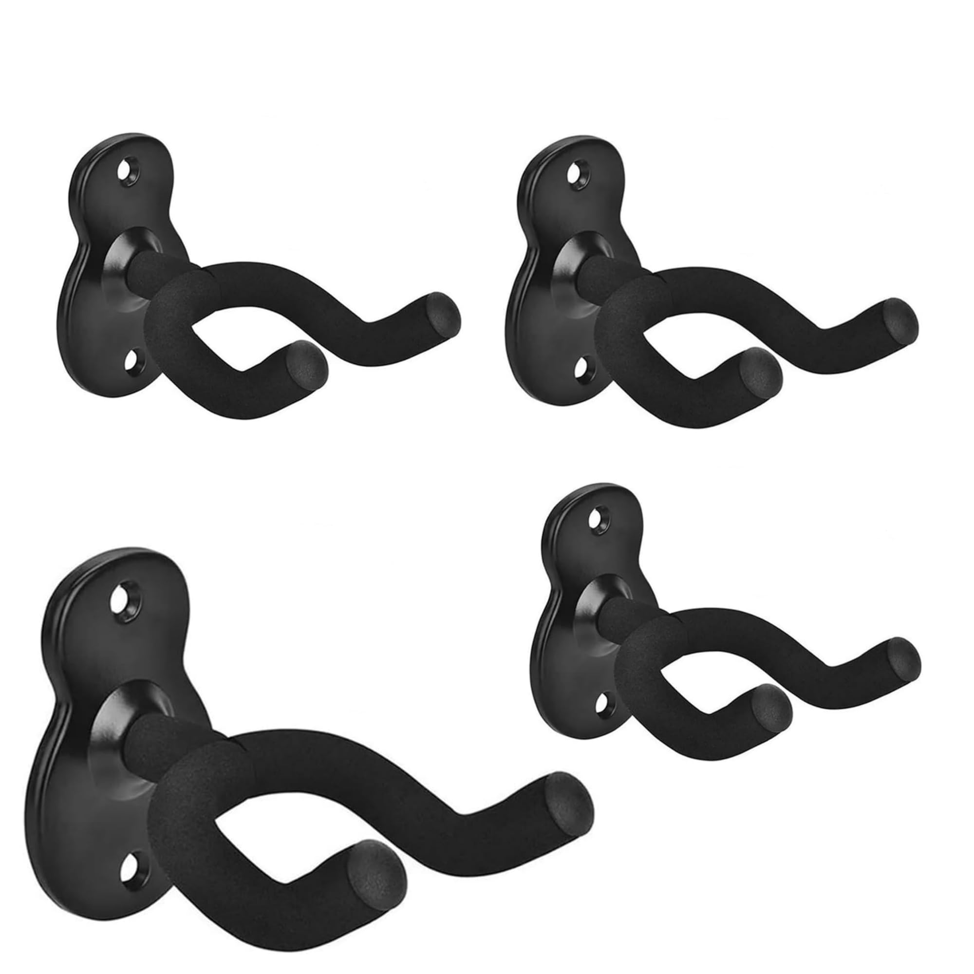 Guitar Wall Mount Hanger Brown Walnut 4 Pack, Guitar Wall Hangers Hooks Holder Stand Display with Screws - Easy to Install - Fits Guitars, Bass, Mandolin, Banjo