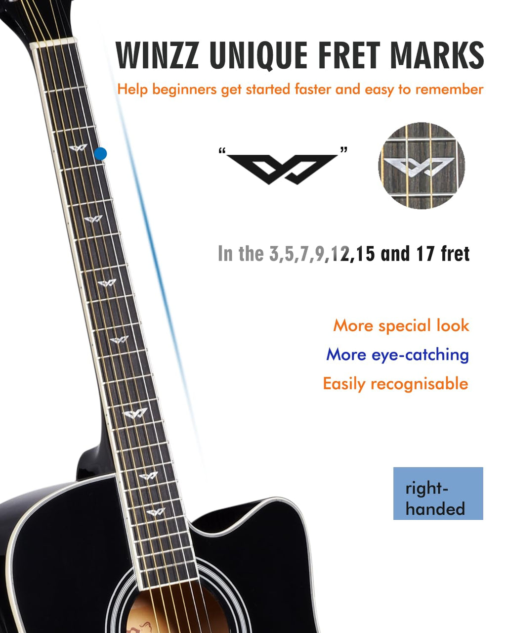 Winzz 4/4 Electro Acoustic Guitar, Left-Handed Western Guitar Set, Adult Beginners, Acoustic Guitar 41 Inch with 4-Band Equaliser (Dreadnought,Glossy Sunburst)