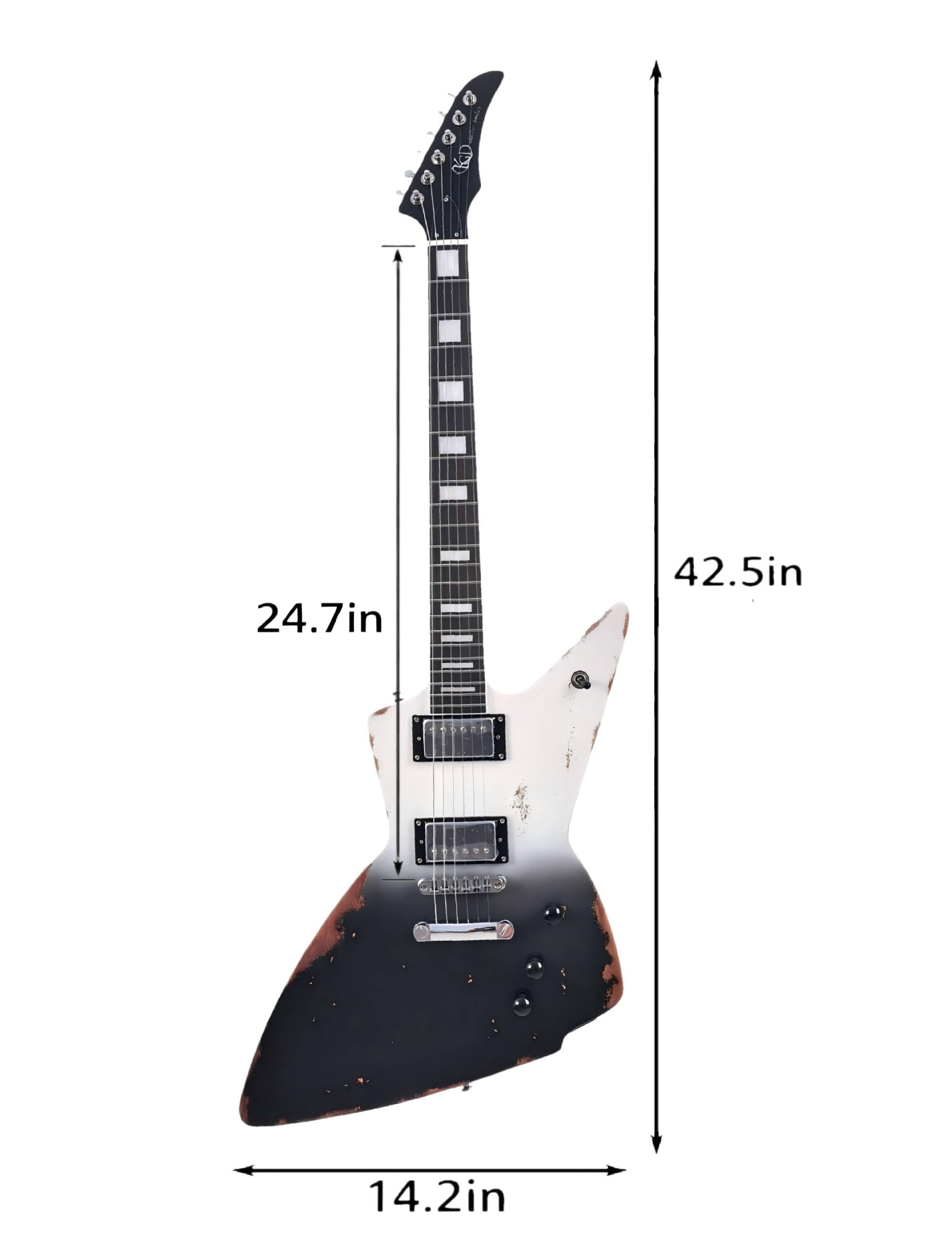 KGD Relic Electric Guitar-6-String Heavy Metal Guitar with Bone Nut, Professional Electric Guitar for Adults(Black&White)