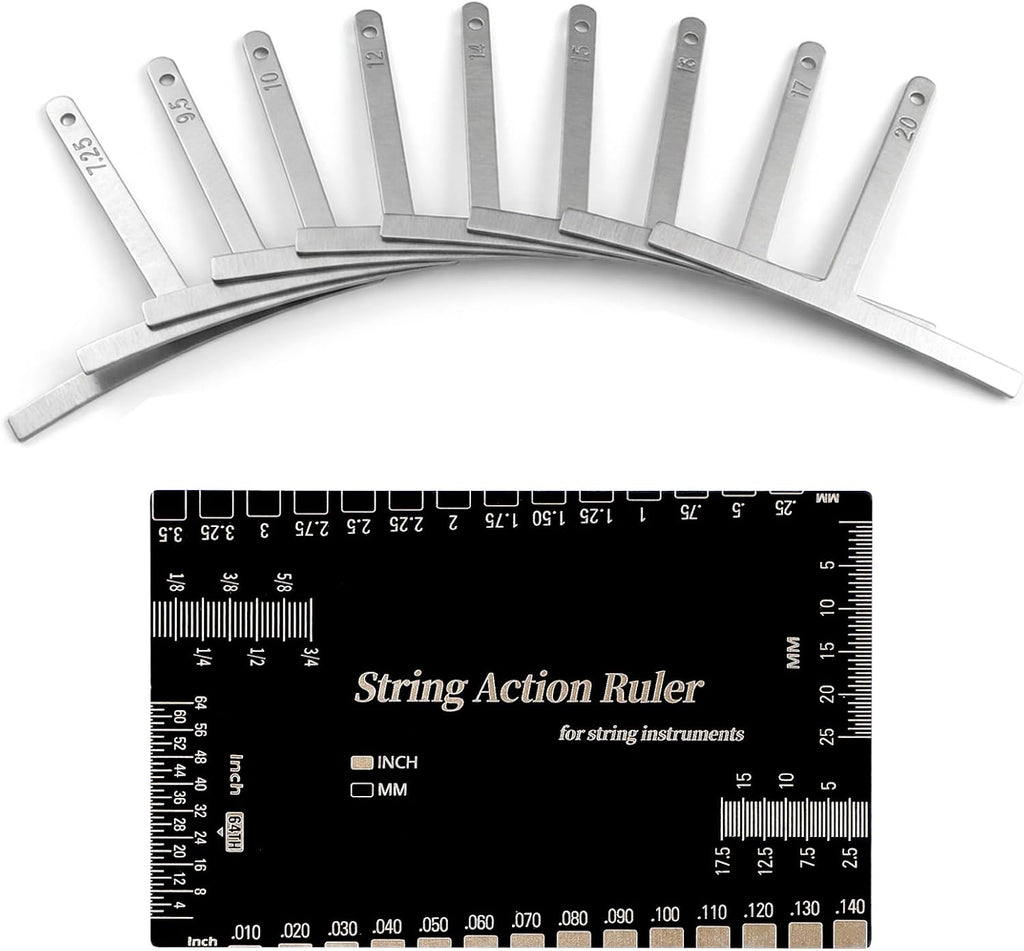 10 Pcs Guitar Luthier Tools Set, Metal String Gauges Luthier Tools and 1 String Action Height Gauge Ruler Measuring Setup Tool Kit for Guitar Bass
