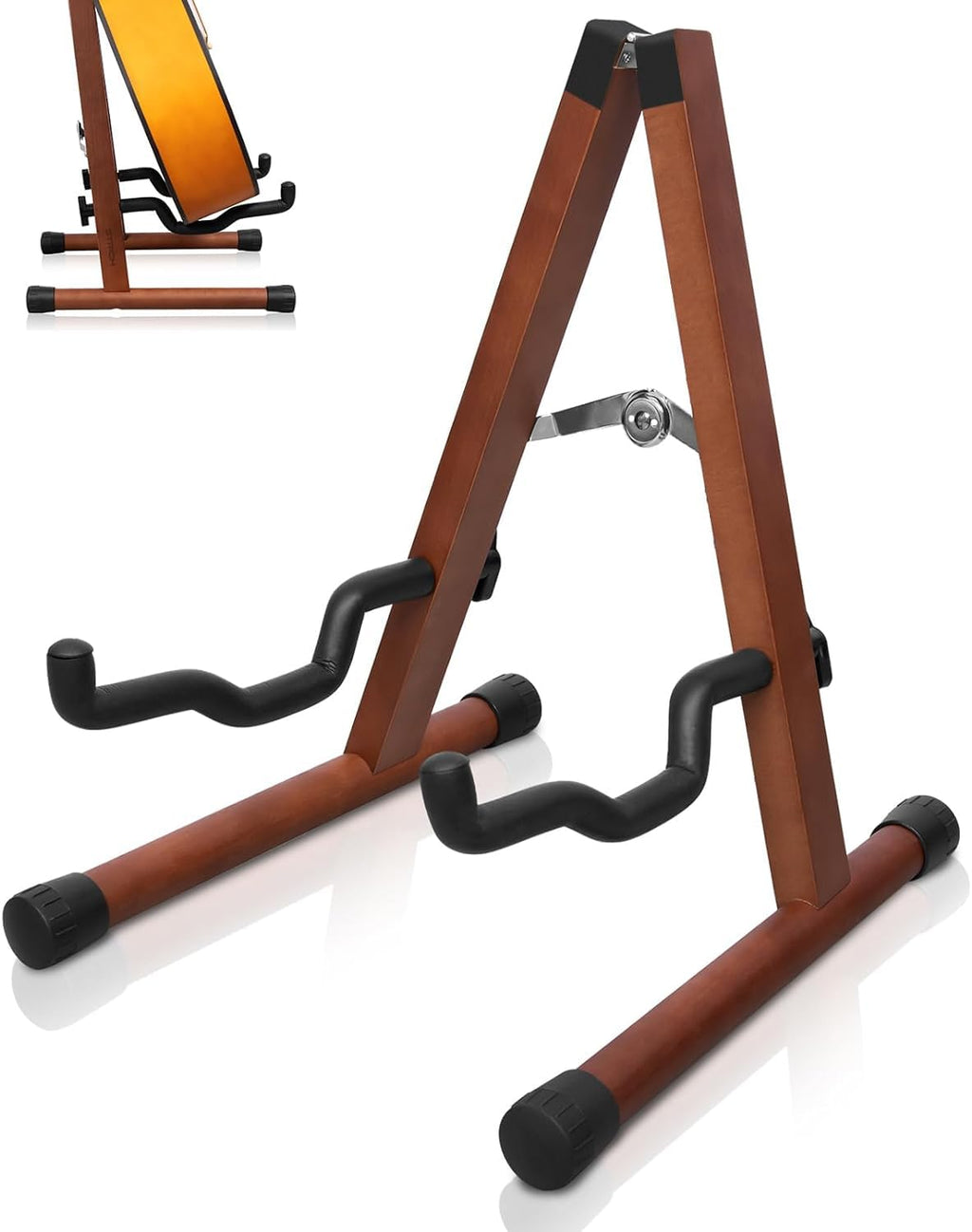 STRICH Wood Guitar Stand, A-Style Folding Acoustic Electric Floor Guitars Stand, Wood Ukulele Holder for Bass, Cello, Mandolin, Banjo, SGS-02