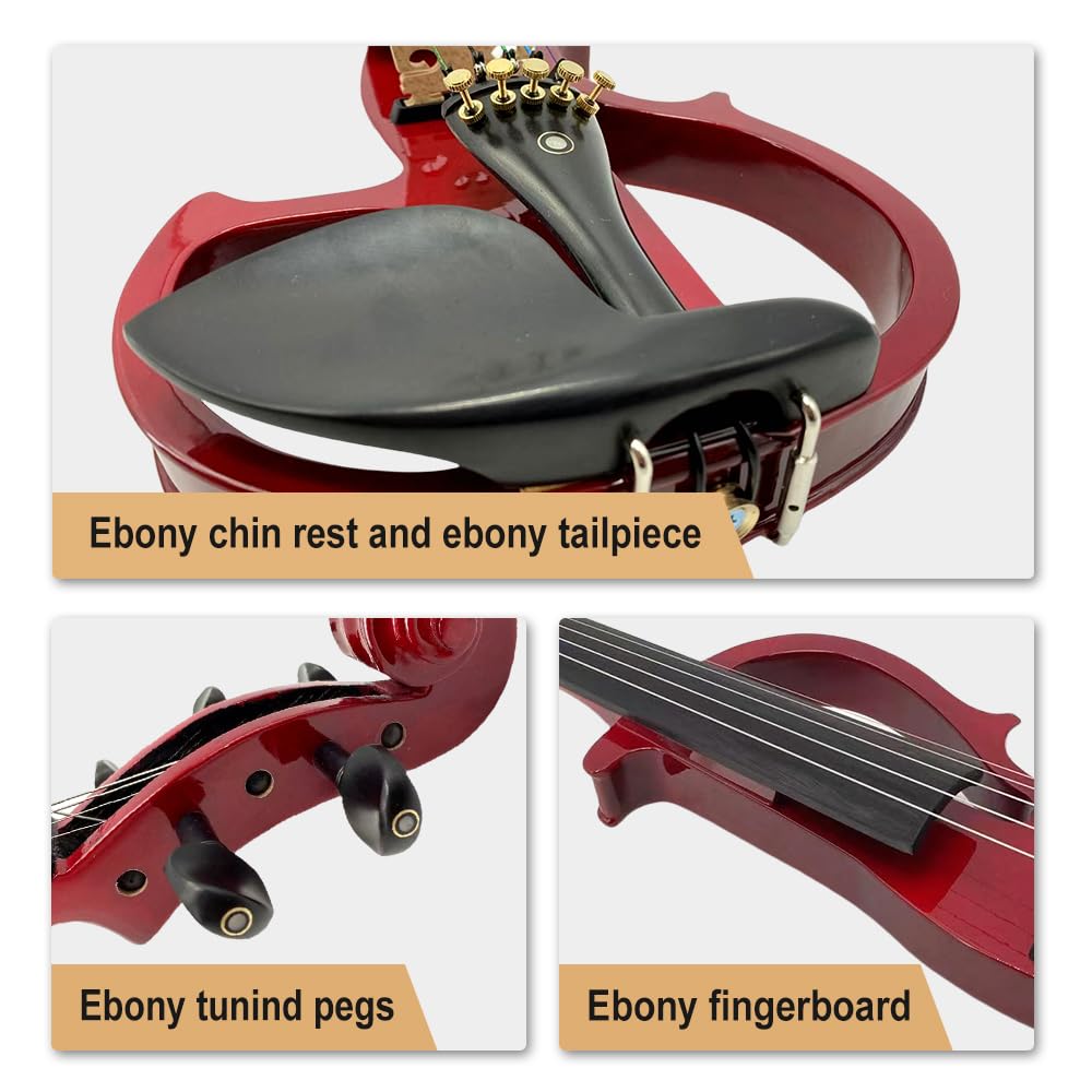 Vetimobato Electric Violin 4/4 Full Size Solid Wood Silent Violin Set for Adults Beginner Practice Electric Fiddle with Ebony Fittings Hard Case & Bow(4 String White)