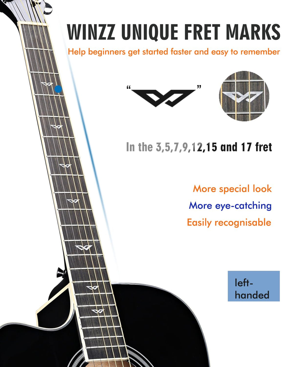 Winzz 4/4 Electro Acoustic Guitar, Left-Handed Western Guitar Set, Adult Beginners, Acoustic Guitar 41 Inch with 4-Band Equaliser (Dreadnought,Glossy Sunburst)