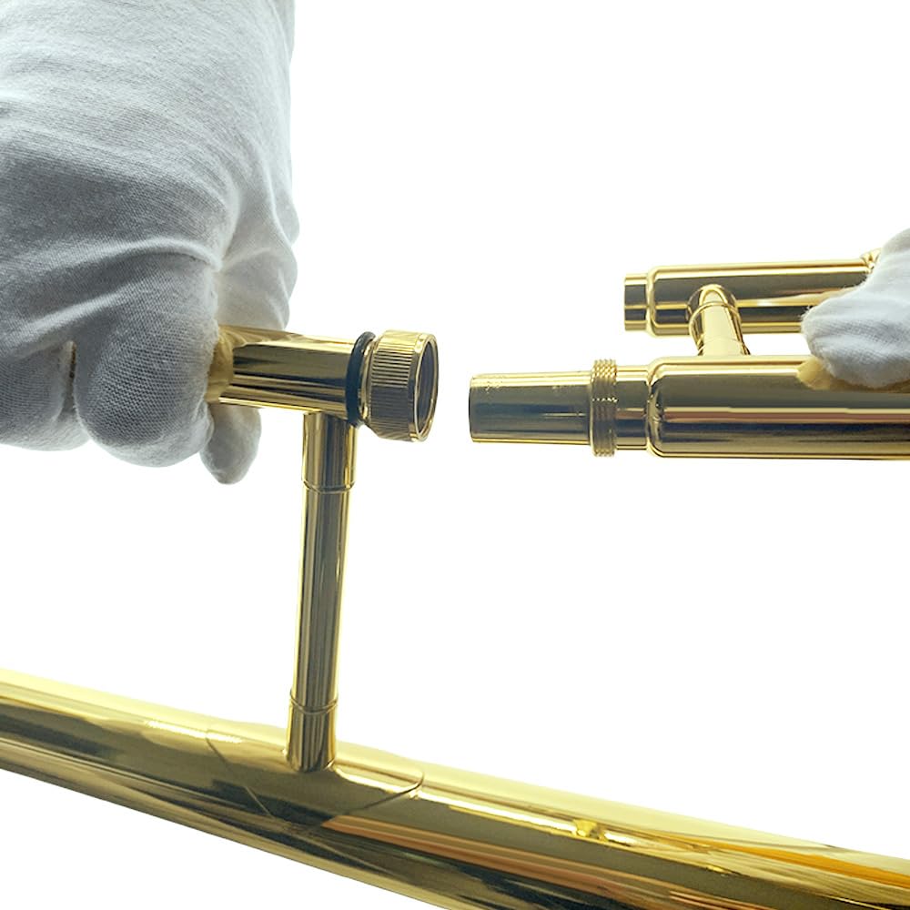 Bb Tenor Slide Trombone | Full Kit with Mouthpiece Gloves & Cleaner - Student-Friendly B Flat Tenor Slide Trombone, All-In-One Package for New Learners (Gold)