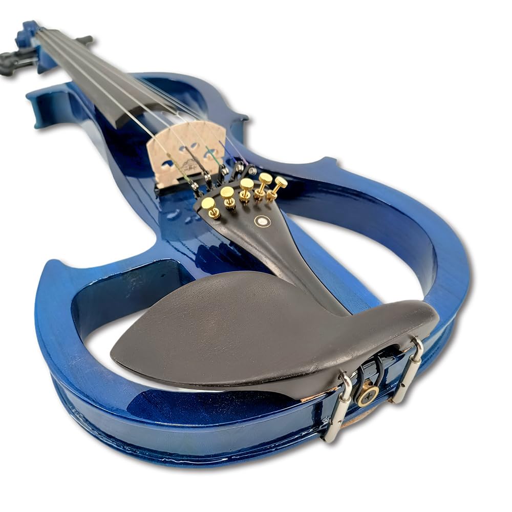 Vetimobato 16 Inch Silent Electric Viola Set- Solidwood Body with Ebony Fittings Metallic Coating Full Viola Set for Beginner Practice Professional Performance and Studio Recording (Blue, 4 String)