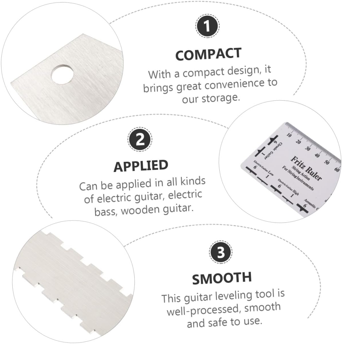 Milisten 3Pcs Guitar Leveling Tool Set Notched String Action Ruler Neck Straight Edge for Accurate Fret Measurement for Electric Guitars Basses Compact Easy to Store