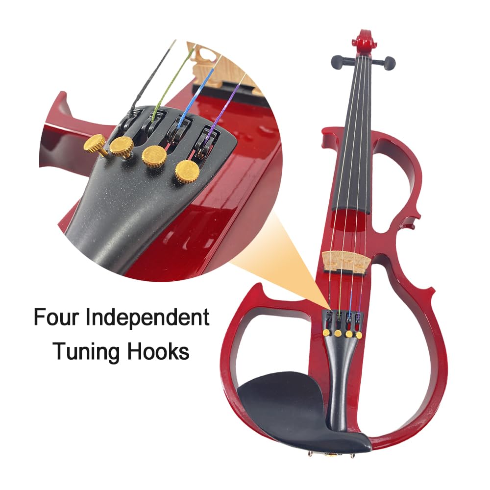4 String Electric Viola Full 4/4 Size, Silent Practice Viola, Solid Wood Metallic Electric Violas with Ebony Fittings, Beginner Kit for Adults Teens (black)