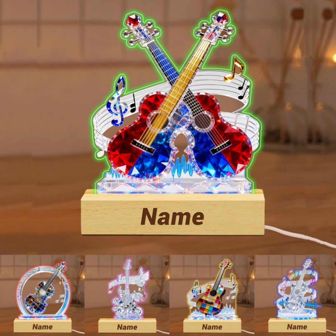 Personalized Name Violin Crystal Desktop Ornaments for Club Bedroom Office Custom Music Theme Stained Glass Acrylic Tabletop Plaque 2D Flat Electric Cello Figurine Sculpture for Violinist Cellist