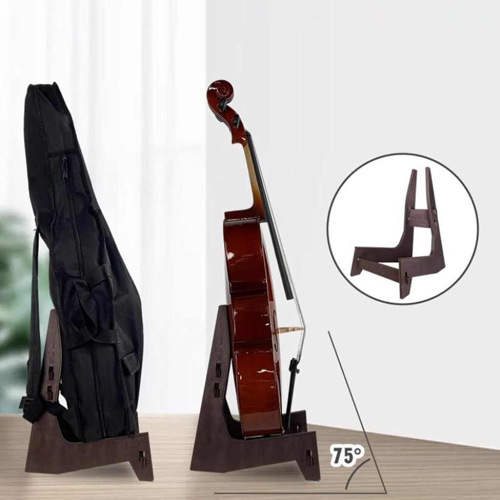 Wooden Cello Stand Holder, Portable Floor Stand for 1/8-4/4 Cellos, Electric Bass, Guitars and Violins, Lightweight Detachable Design