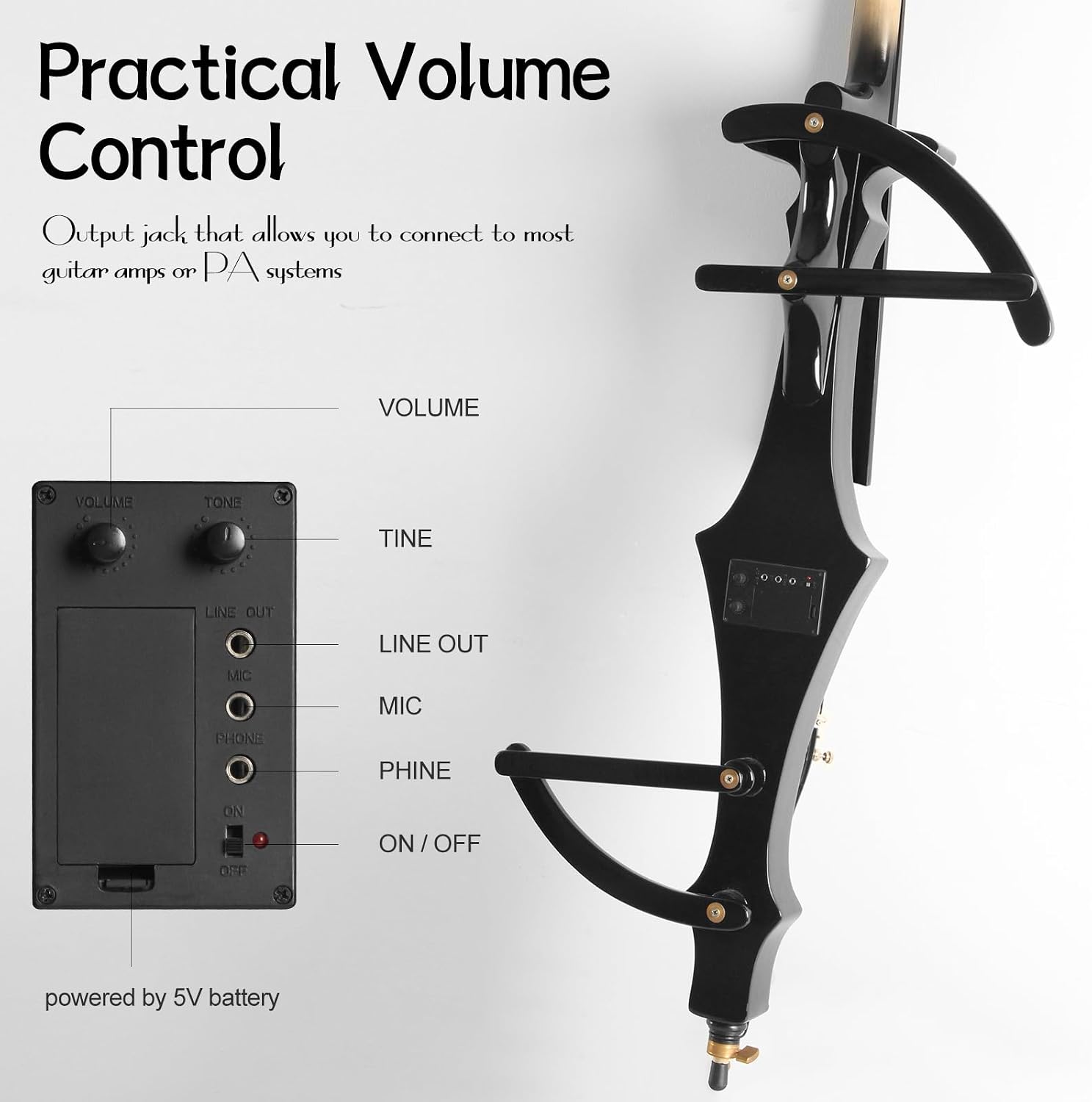 Electric Cello 4/4 Full Size Ebony Fittings with Lightweight Cello Bag, Headphones, Bow, Bridge, Cello for Beginners Adults Student,Metallic Black