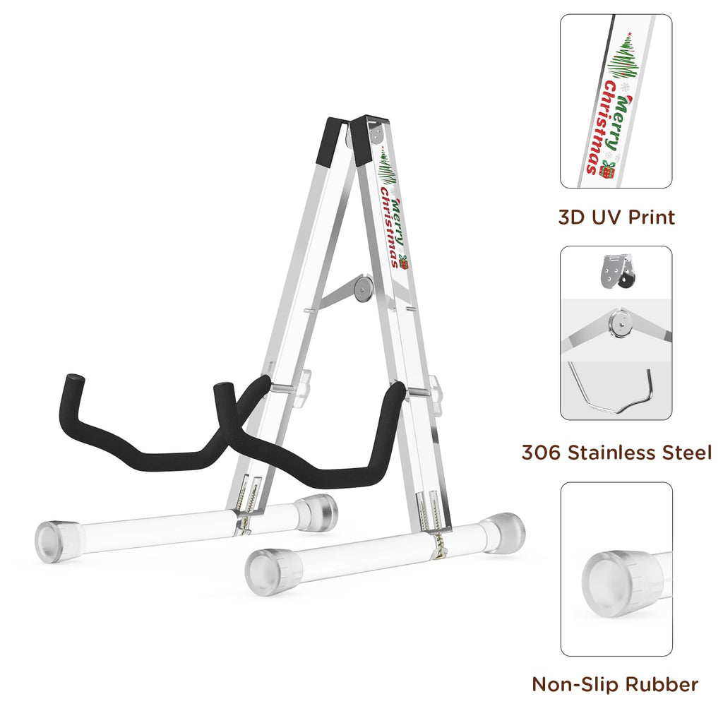 DIDA Guitar Stand, Acrylic Transparent Guitar Stand for Acoustic Guitar, Electric Guitar, Cello, Guitar Holder, Single Guitar Stand, Guitar Accessories (Merry Christmas, Electric Guitar/Cello/Bass)