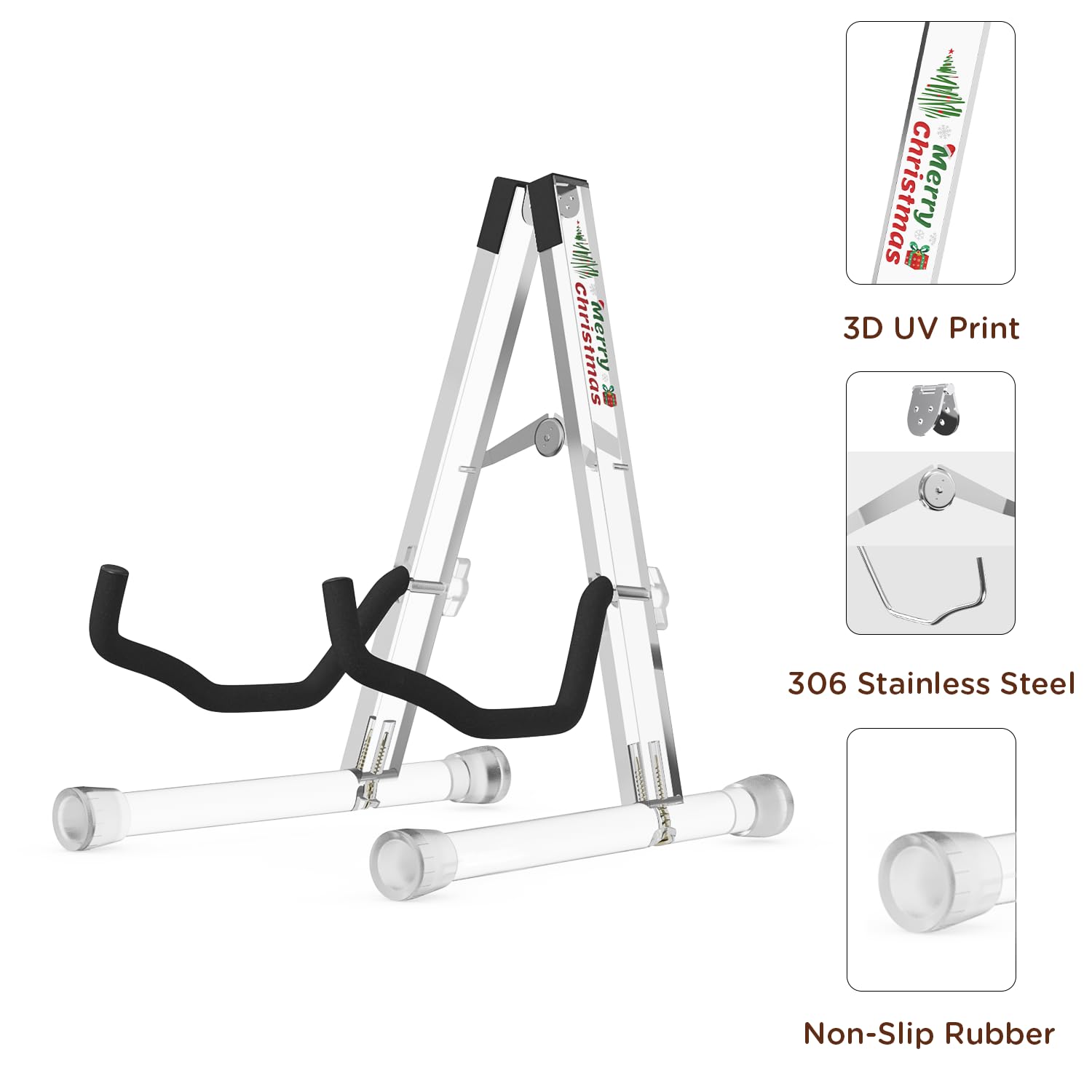 DIDA Guitar Stand, Acrylic Transparent Guitar Stand for Acoustic Guitar, Electric Guitar, Cello, Guitar Holder, Single Guitar Stand, Guitar Accessories (Merry Christmas, Electric Guitar/Cello/Bass)
