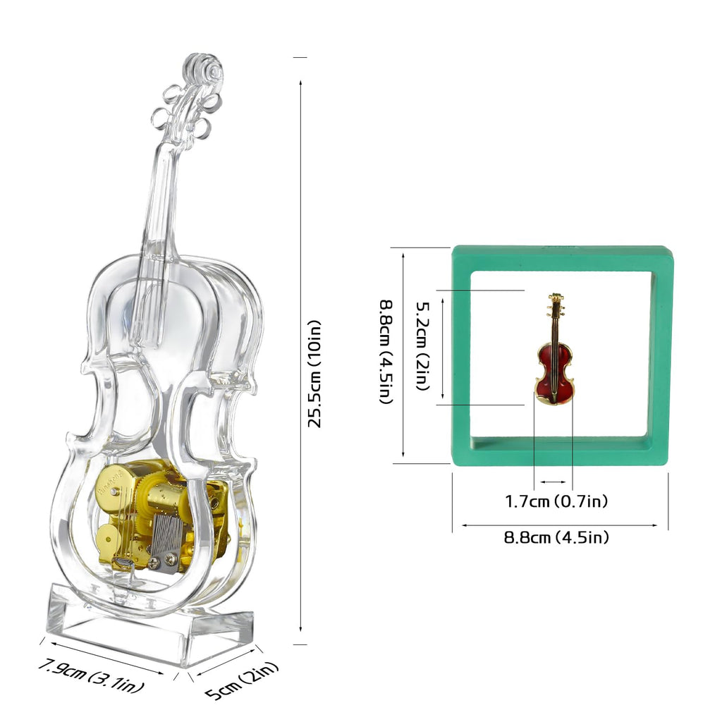 Large - Violin Music Box Mechanical Clockwork Crystal Violin High-End Acrylic Ornament Crystal Craft (Music: Castle in The Sky)