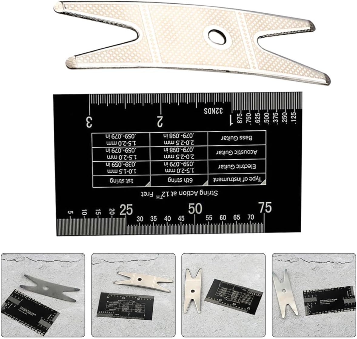 Alasum String Action Gauge Ruler Tool Kit for Electric Guitar and Violin Measuring String Height and Vertical Distance with Stainless Steel Sturdy Construction and Easy to Store Design