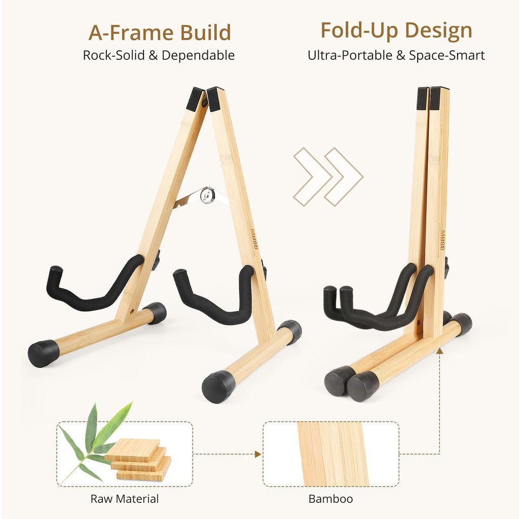 MUSO Cello Stand with Bow Holder,A-Frame Floor Stand with Padded Foam, Handcrafted Cello Rack Fits 1/2, 3/4, 7/8, 4/4 Full-Size and Guitar, Instrument Holder for Home and Studio Display